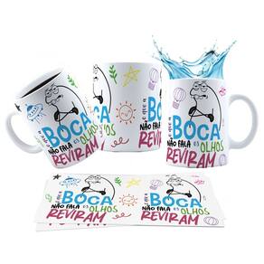 Caneca 325ml O que a boca não fala os olhos reviram Meme