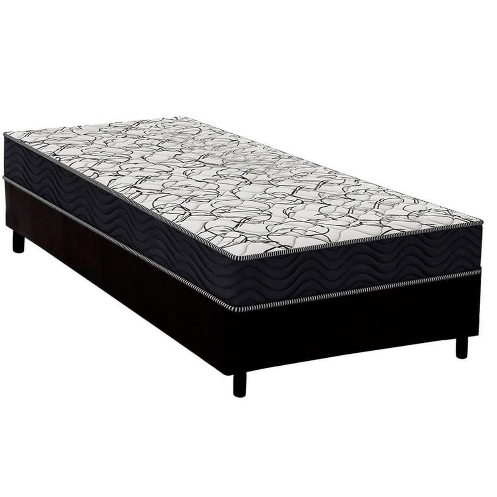 Cama Box Solteiro: Colchão Espuma D45 Ortobom Airtech 150 + Base CRC Suede Black (88x188)