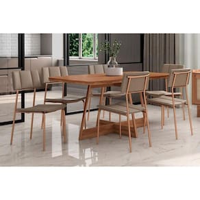 Conjunto: Mesa de Cozinha Átria 1592 Aço c/ Tampo Madeirado 160x90cm e 6 Cadeiras Lou Rose/Freijo/Nogal - Rose/Areia - Carraro