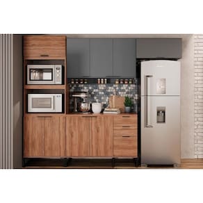Kit de Cozinha Completa 4 Peças Alpha (2Aéreos+1Balcão+1TorreQuente) C4P73 Freijo/Cinza - Carraro