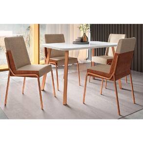 Conjunto: Mesa Sala Jantar Ariel Menor 1602 Tampo Madeirado c/ Vidro 120x80cm e 4 Cadeiras Hug Rose/Off White - Rose/Areia - Caramelo - Carraro