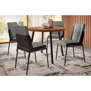 Conjunto: Mesa de Cozinha Stellar 1599 Aço c/ Tampo Madeirado 100cm e 4 Cadeiras Hug Preto/Nogal - Preto/Grafite - Preto - Carraro