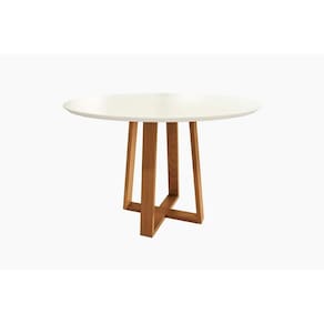 Mesa Multiuso Cozinha Elma Madeira Maciça c/ Tampo Madeirado c/ Vidro 120x120cm Carvalho/Off White - Kappesberg