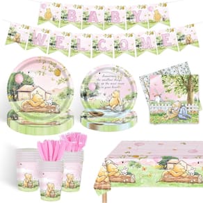 Conjunto de suprimentos de festa Classic Pooh Baby Shower 122 unidades para meninas