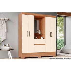 Guarda Roupa Casal 6 Portas e 2 Gavetas c/ Pés Briz BS07 Nature/Off White - Henn