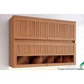 Armário Aéreo Cozinha Modulado Requinte c/ 2 Portas Basculante Ripada c/ Vidro 120cm Nature - Henn