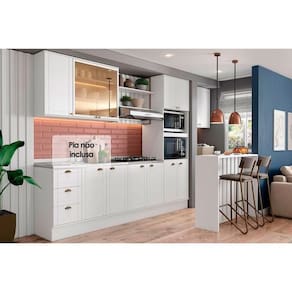 Cozinha Completa Bella 9 Peças (2aéreos+3balcões+1paneleiro+1ilha+2complementos) C9p52 Branco - Carraro