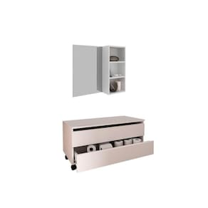 Armário c/ Balcão Banheiro Rodizios BN3603 s/ Cuba 80cm e Espelho BN3609 Branco - Tecno Mobili