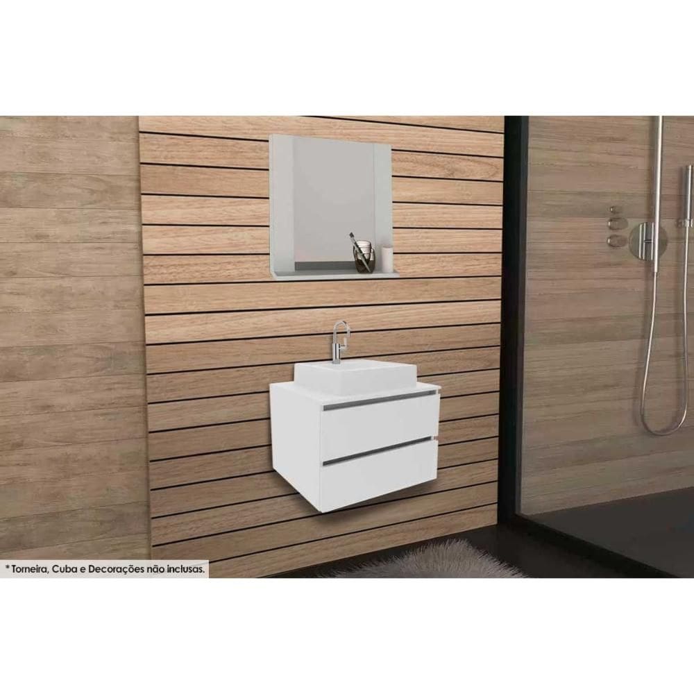 Armário c/ Balcão Banheiro Suspenso BN3607 s/ Cuba 60cm e Espelho BN3610 Branco - Tecno Mobili