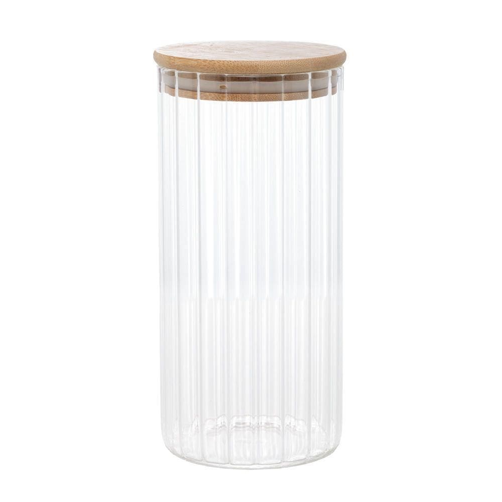 Pote De Vidro Canelado Com Tampa Bambu Wolff 800 Ml