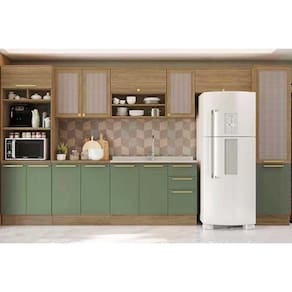 Kit de Cozinha Completa 8 Peças Botanic (3Aéreos+2Balcões+2Paneleiros+1Complemento) s/Pia M651 Nogueira/Verde Oliva - Kappesberg