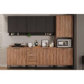 Kit de Cozinha Completa 5 Peças Alpha (2Armários+2Balcões+1TorreQuente) C5P101 Preto/Freijo - Carraro