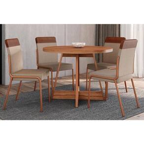 Conjunto: Mesa de Cozinha Átria 1594 Aço c/ Tampo Madeirado 100cm e 4 Cadeiras Duo Rose/Freijó/Nogal - Rose/Areia - Caramelo - Carraro