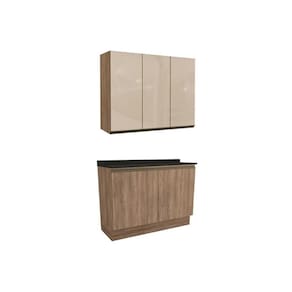 Cozinha Modulada Kappesberg Maxxi 3 Peças (1Aéreo+1Balcão+1Complemento) C3P11 Nogal/Preto Brilho-Kappesberg