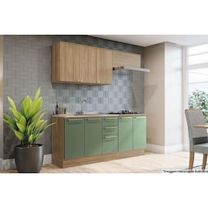 Kit de Cozinha Completa 5 Peças Botanic (2Aéreos+2Balcões+1Complemento) s/Pia M665 Nogueira/Verde Oliva - Kappesberg