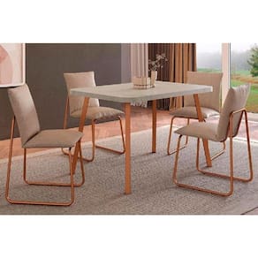 Conjunto: Mesa Sala Jantar Stellar 1598 Aço c/ Tampo Madeirado 120x80cm e 4 Cadeiras Soft Rose/Petra - Rose/Areia - Carraro