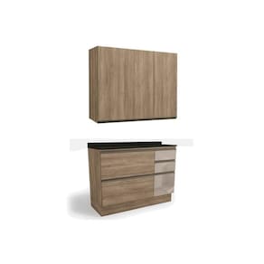 Cozinha Modulada Kappesberg Maxxi 3 Peças (1Aéreo+1Balcão+1Complemento) C3P12 Nogal/Preto Brilho-Kappesberg