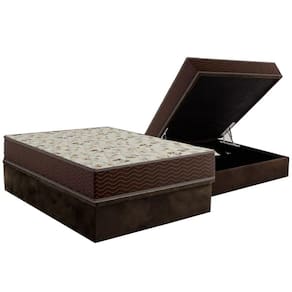 Conjunto Box Baú Casal: Colchão Molas Ortobom D33 Physical Hiper Resistente 25 + Base CRC Suede Brown (138x188)