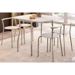 Conjunto: Mesa de Cozinha Dobrável e 4 Banquetas 105 Prata/Branco - Prata/Branco - Carraro
