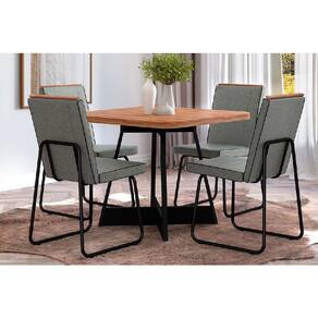 Conjunto: Mesa de Cozinha Átria 1593 Aço c/ Tampo Madeirado 90x90cm e 4 Cadeiras Lira Preto/Nogal - Preto/Grafite - Preto - Carraro