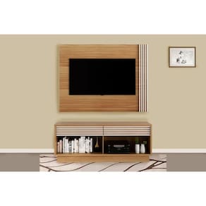 Home p/ TV até 42 Pol PL3004/RA2003 Ripado c/ 2 Gavetas 115x150cm Natural/Off White - Tecno Mobili