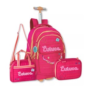 Mochila Carrinho Luluca Com Lancheira Térmica E Estojo Box Rosa