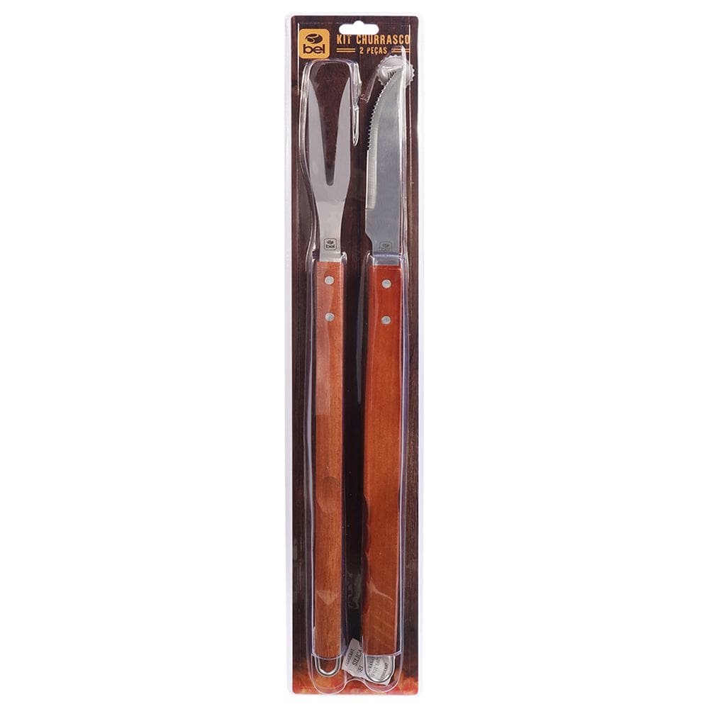 Kit Para Churrasco BEL Inox Cabo de Madeira Grande 2 Peças 256700