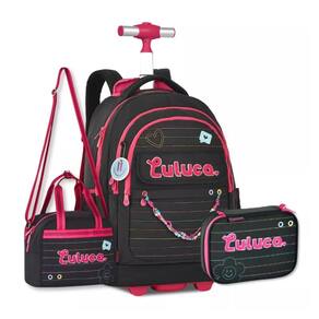 Mochila de Carrinho Luluca Com Lancheira Térmica E Estojo Box Preto