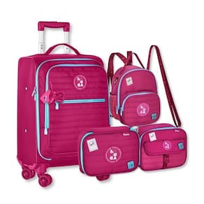 Kit Mala Escolar Luluca Rodinhas 360 Lancheira e Estojo Rosa