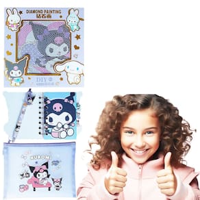 Kit Pintura Diamante Diy Diamond Infantil 5D Desenho Anime + Papelaria Fofa Kawaii = 4 Produtos