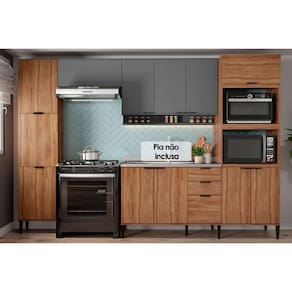 Kit de Cozinha Completa 5 Peças Alpha (2Aéreos+1Balcão+1Paneleiro+1TorreQuente) C5P98 Freijo/Cinza - Carraro