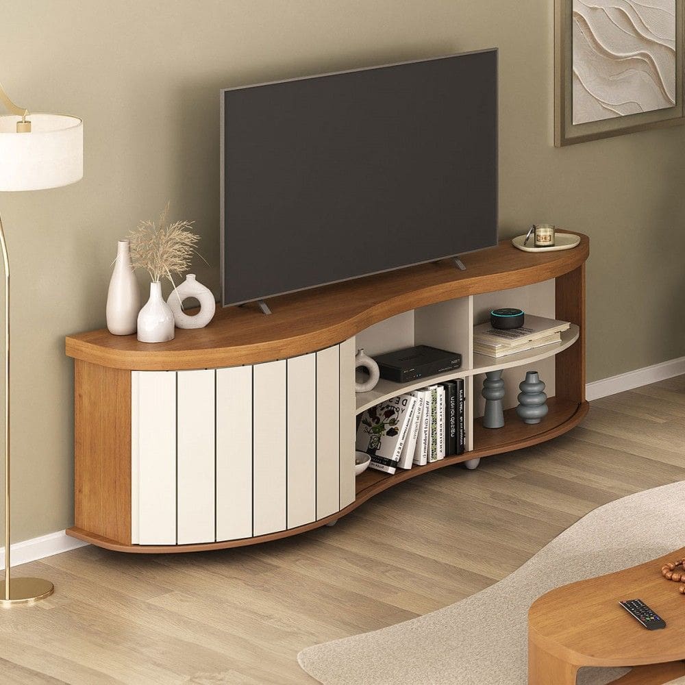 Rack para TV Até 75` Magnum 1 Porta Ripada Cinamomo/Off White - Artely