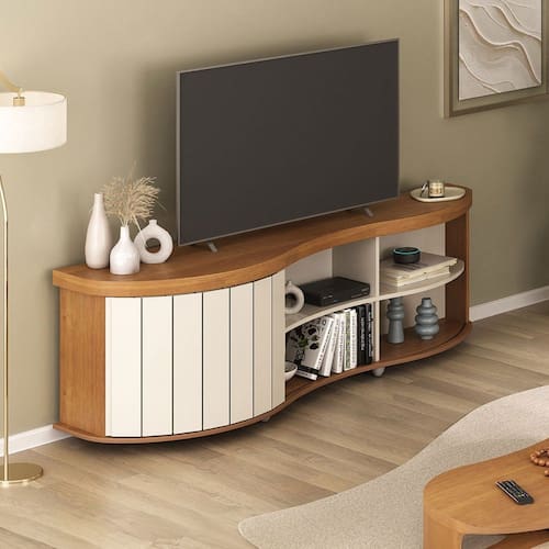 imagem-Rack para TV Até 75` Magnum 1 Porta Ripada Cinamomo/Off White - Artely - Marrom