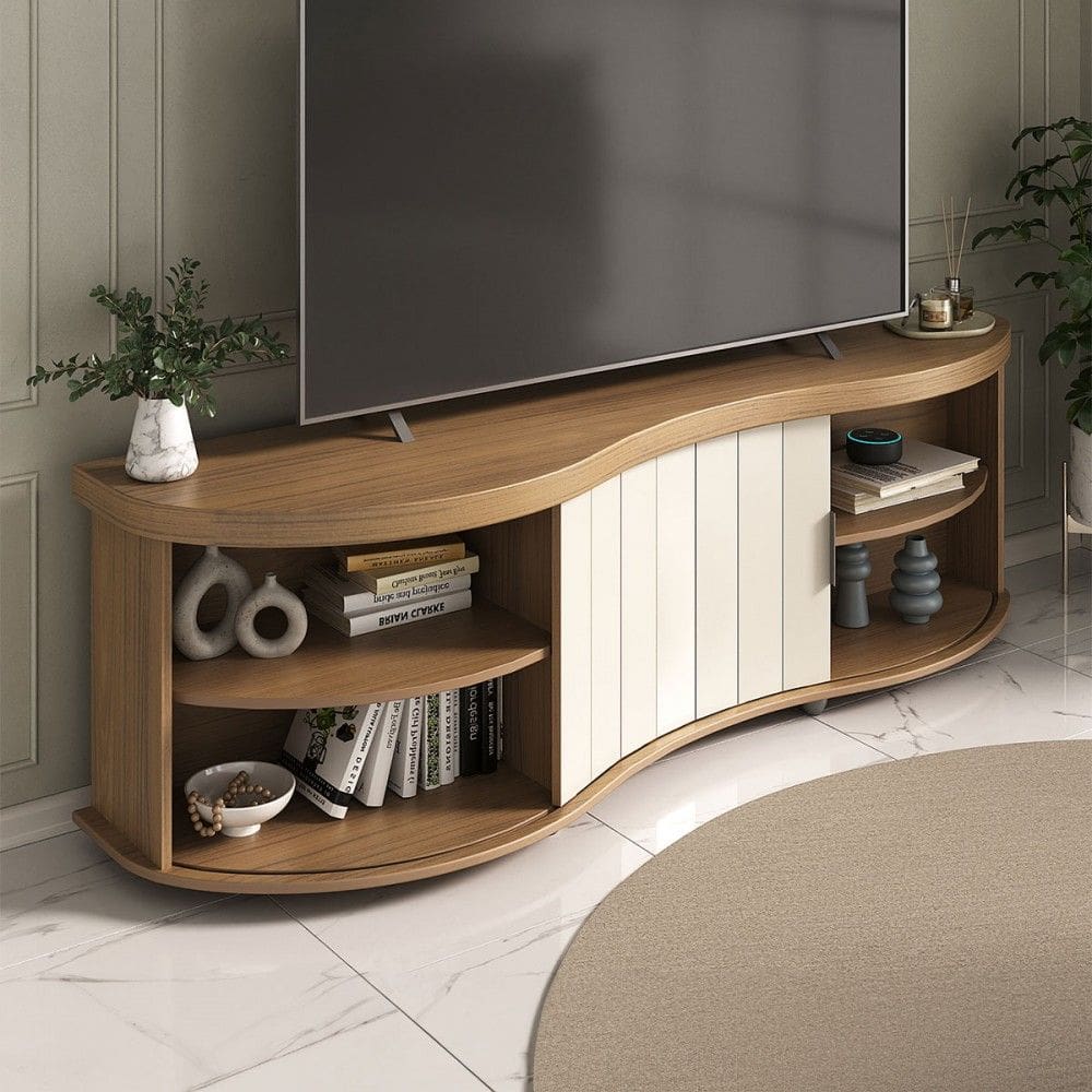 Rack para TV Até 75` Magnum 1 Porta Ripada Carvalho/Off White/Menta - Artely