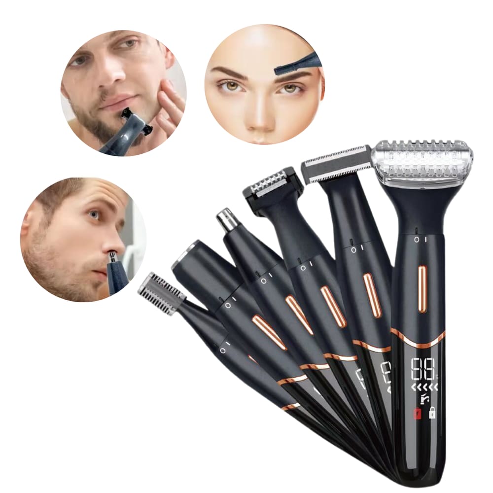 Máquina Multiuso 6 Em 1 Resistente à Água com 4 Pentes, Apara Barba, Cabelo, Pelos do Corpo, Nariz, Ouvido e Sobrancelha