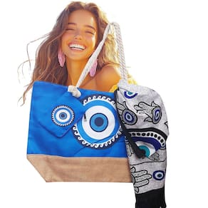 Kit Bolsa Praia Olho Grego + Canga Boas Vibrações