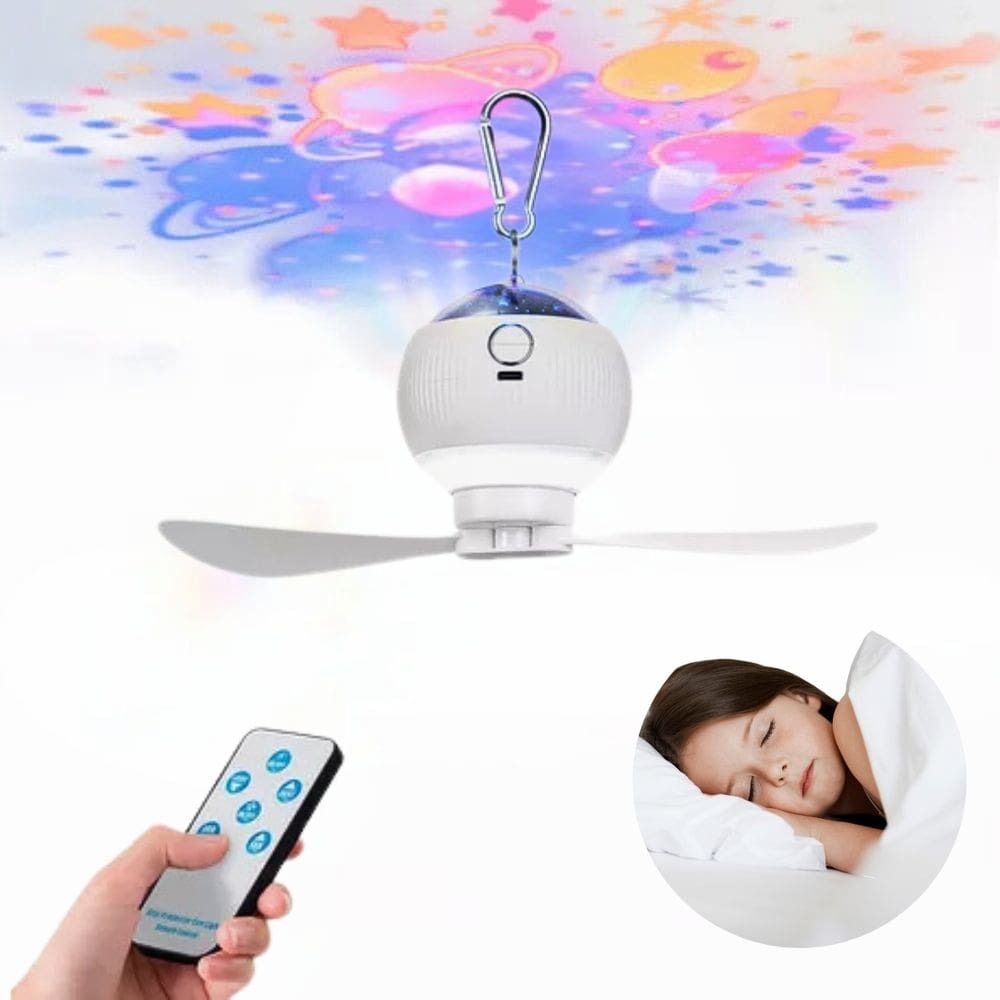 Ventilador de Teto e Projetor Estrelado Portátil Sem Fio Silencioso Com Controle Remoto e Luz Noturna