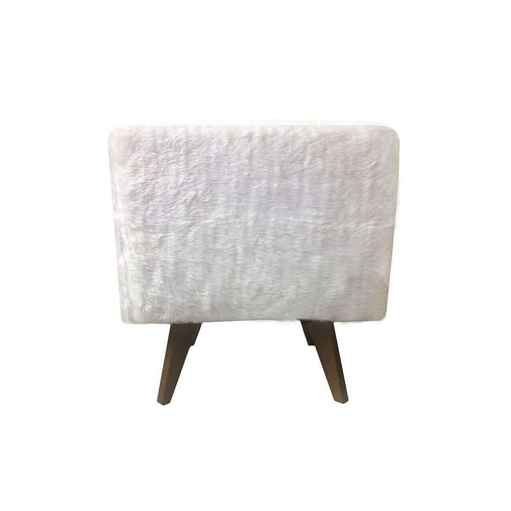 Puff Pé Palito Quadrado Não é Segredo Astracan Pelúcia Branco Pés Marrom 40x45