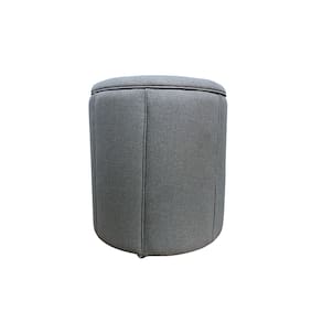 Puff Redondo Baú Não é Segredo Debrum Linho Cinza Vazado 54x60 NS0609