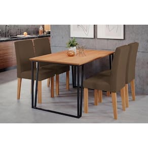 Conjunto: Mesa de Cozinha Lisa Tampo Madeirado 130x80cm e 4 Cadeiras Milena Nature/Suede Joli Chocolate - Cimol
