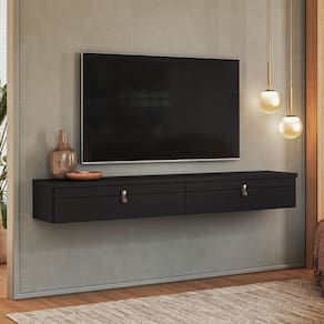 Rack Suspenso Line P/ Tvs até 55 Polegadas 160cm 2 Portas Preto - Olivar Móveis