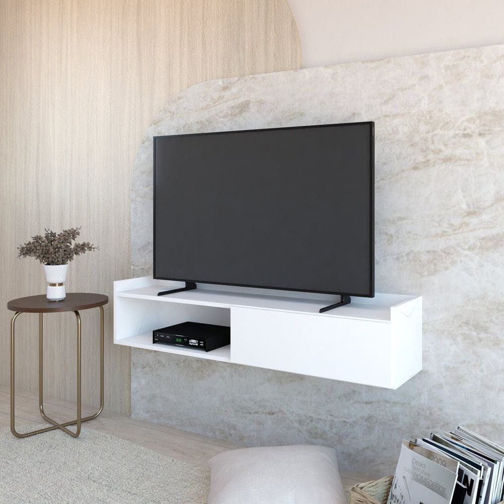 Rack Suspenso para Tv até 50 Pol. com 1 Porta e 1 Nicho Atena Branco