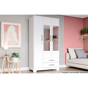 Guarda Roupa Casal 3 Portas (2 c/ Espelho) e 2 Gavetas c/ Pés Açaí DA133 Branco - Henn