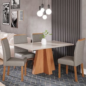 Sala de Jantar Patricia 130 Cm com 4 Cadeiras Clarice Cinamomo/Offwhite/Grafite