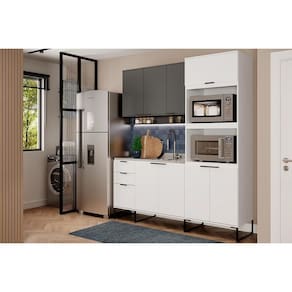 Kit Cozinha Modulada 3 Peças Alpha (1Aéreo+1Balcão+1TorreQuente) C3P74 Branco/Cinza Titanio - Carraro