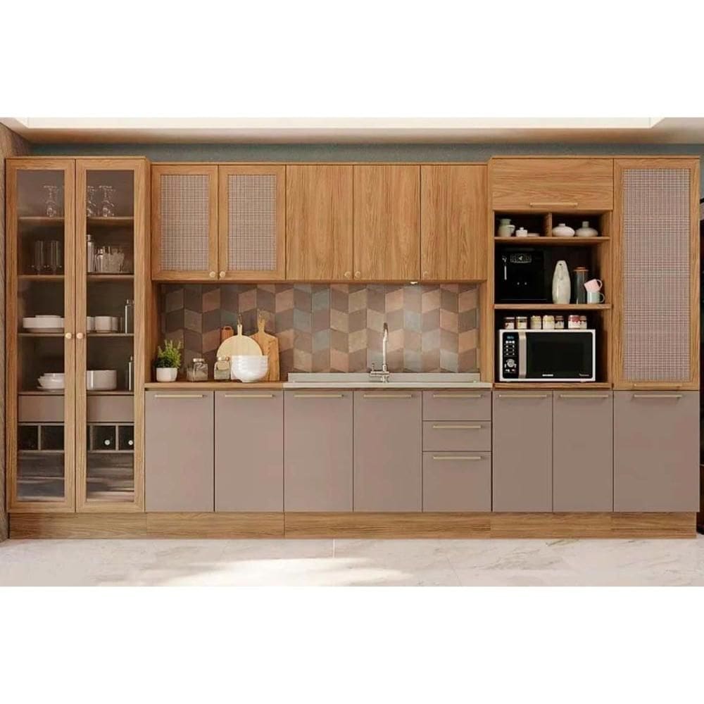 Kit Cozinha Modulada 8 Peças Botanic (2Aéreos+2Balcões+3Paneleiros+1Complemento) s/Pia C8P34 Nogueira/Fendi - Kappesberg