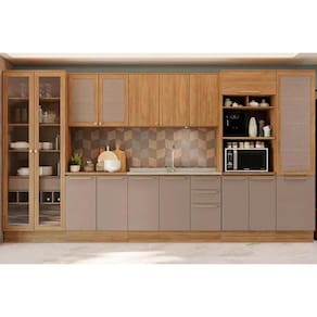 Kit Cozinha Modulada 8 Peças Botanic (2Aéreos+2Balcões+3Paneleiros+1Complemento) s/Pia C8P34 Nogueira/Fendi - Kappesberg