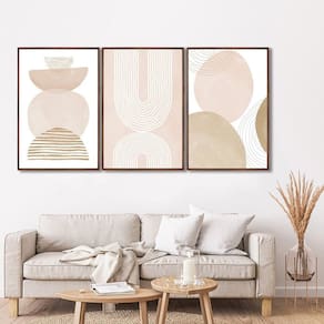 Quadro Decorativo Abstrato Formas Arredondadas com 3 Telas para Sala Quarto Escritório 60cm X 90cm Marrom
