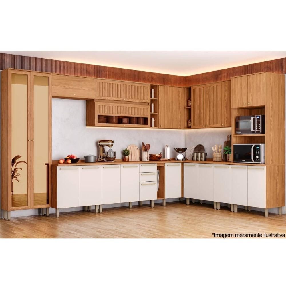 Cozinha Modulada Henn Requinte Completa Requinte 20 Peças (6Aéreos+6Balcões+2Paneleiros+6Complementos) CZ109 Nature/Nature/Areia - Henn