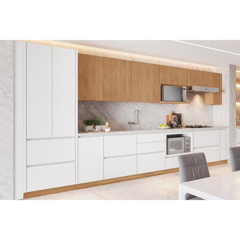 Kit de Cozinha Completa 19 Peças Rainha 1 (5Aéreos+5Balcões+1Paneleiro+8Complementos) C6P76 Branca/Nature - Nesher